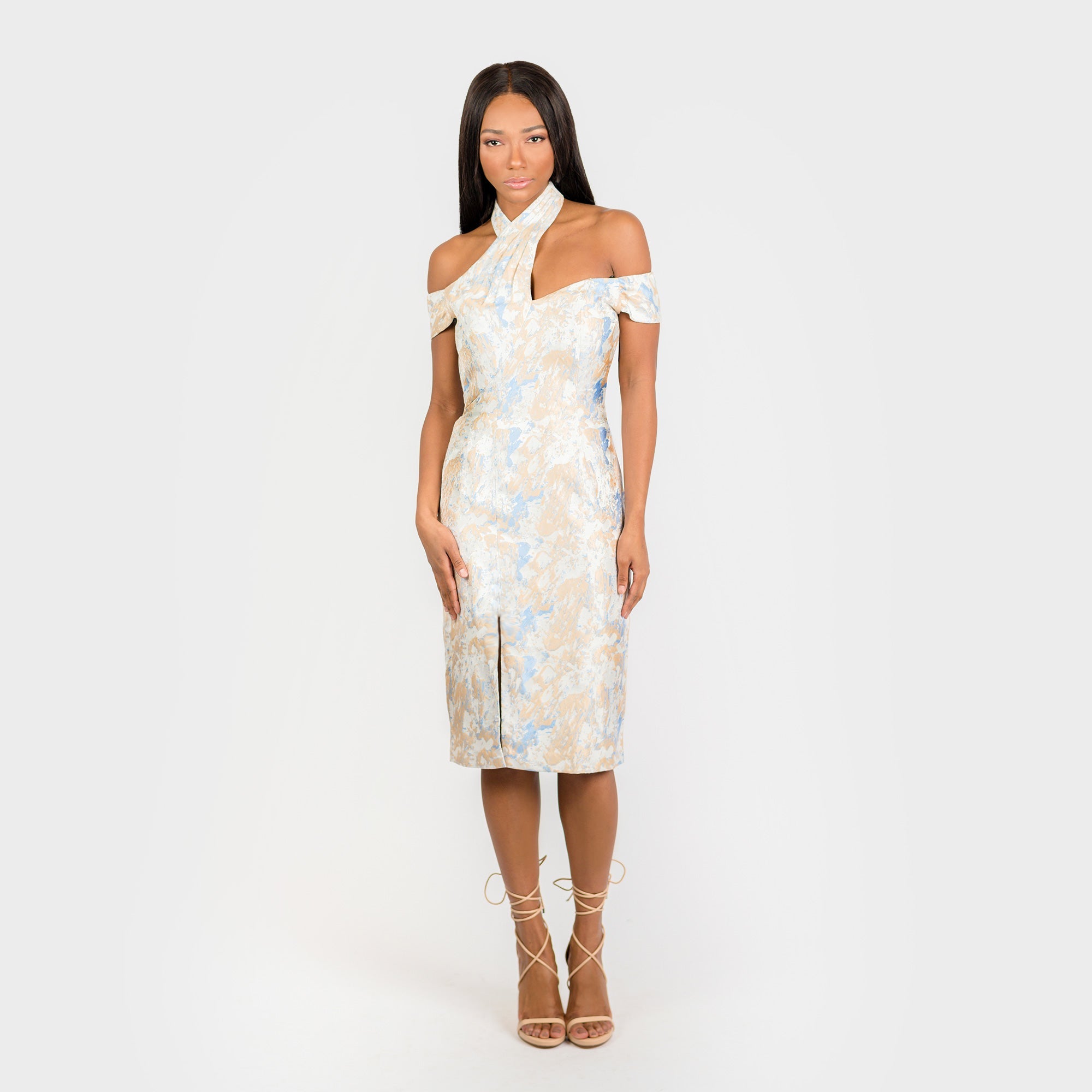 Asymmetric Halter Off The Shoulder Sheath