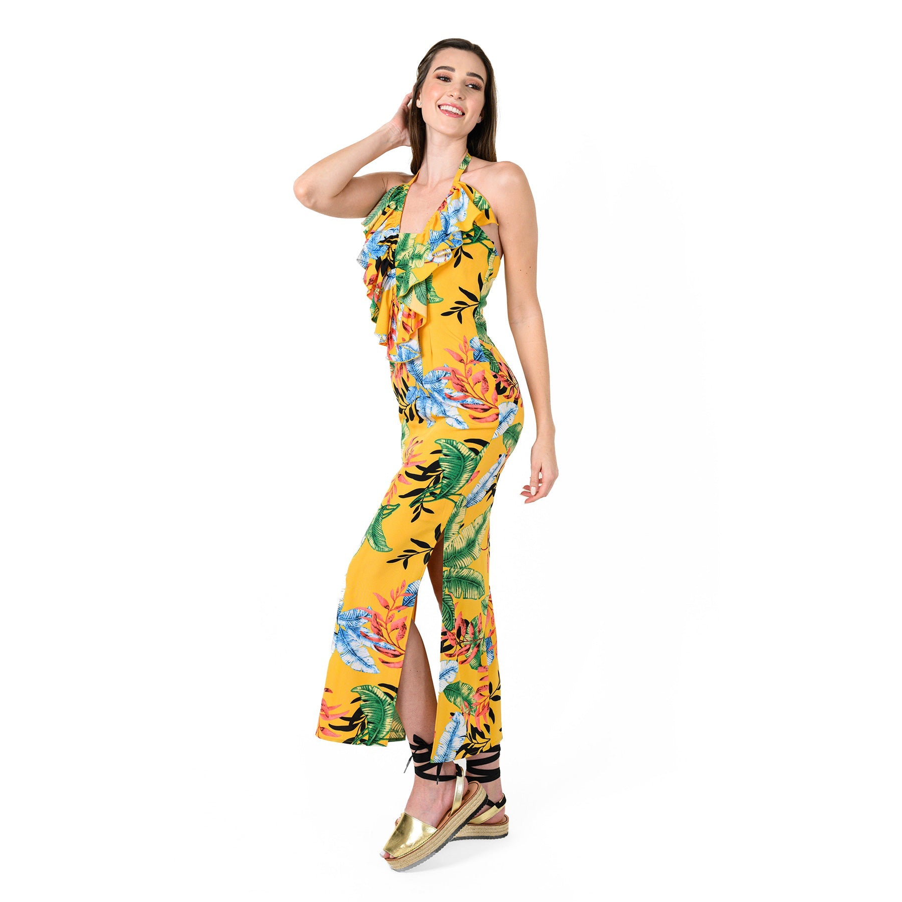 Ruffle Front Halter Dress
