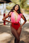 Deep Nkline Rose Belt Swimsuit